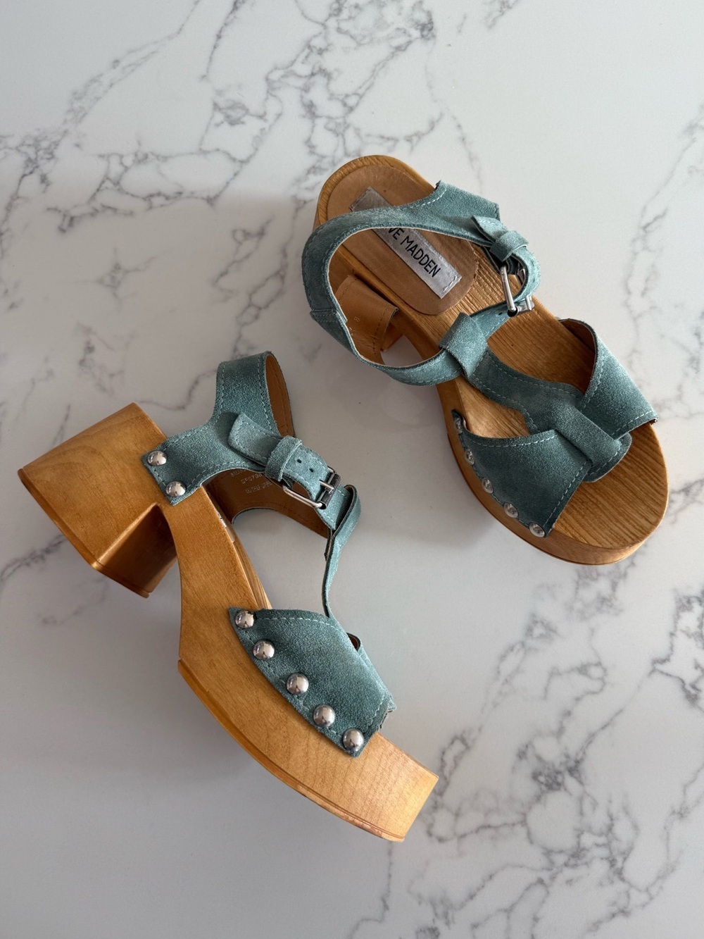 Steve Madden Emmilyn Suede Clog Sandals - Green Suede - Size EU 38 / US 8